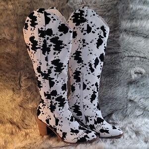 Altar'd State Black and White  Cow Patterned Heeled Boots